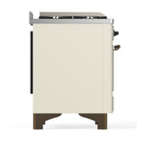 ILVE UM48FSNR3AWBLP Majestic III 48 inch Dual Fuel Range with 5 Black Brass Burners, Griddle and French Top, Dual Function Burner up to 25,000 BTU (Liquid Propane, Triple Glass Door, Antique White, Burnished)