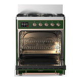ILVE UM30NR3EGP Majestic III 30 inch Dual Fuel Range with 5 Black Brass Burners, Dual Function Burner up to 25,000 BTU (Natural Gas, Triple Glass Door, Emerald Green, Copper)