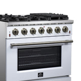 Forno Massimo 36-Inch White Freestanding Gas Range, 6 Sealed Burners, Convection Oven, Energy Efficient