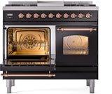 Nostalgie II 40 Inch Dual Fuel Natural Gas Freestanding Range in Glossy Black with Copper Trim