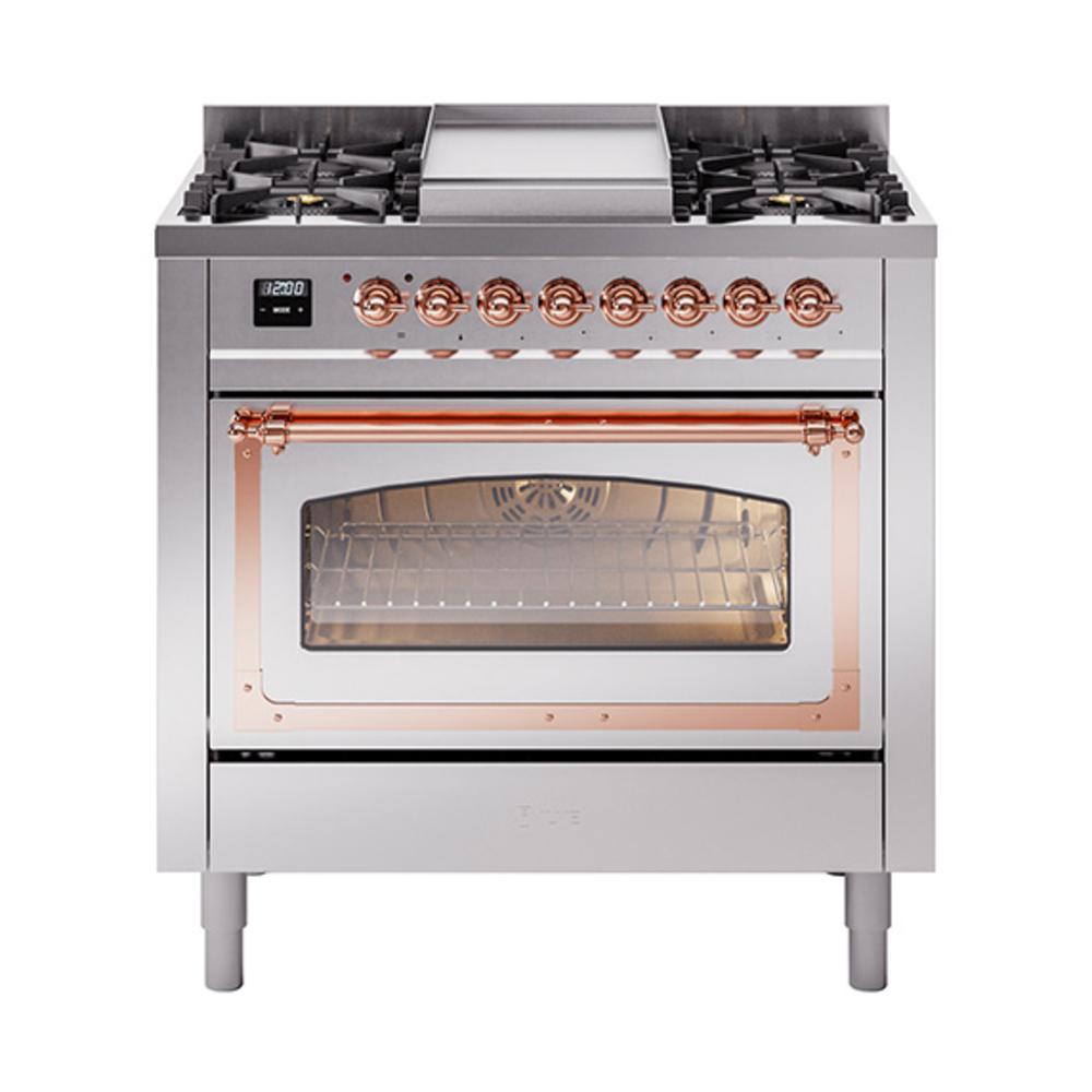 ILVE UN36FNMPSSPLP Nostalgie II Noblesse 36 inch Dual Fuel Range (Liquid Propane, Triple Glass Door, Stainless Steel, Copper)