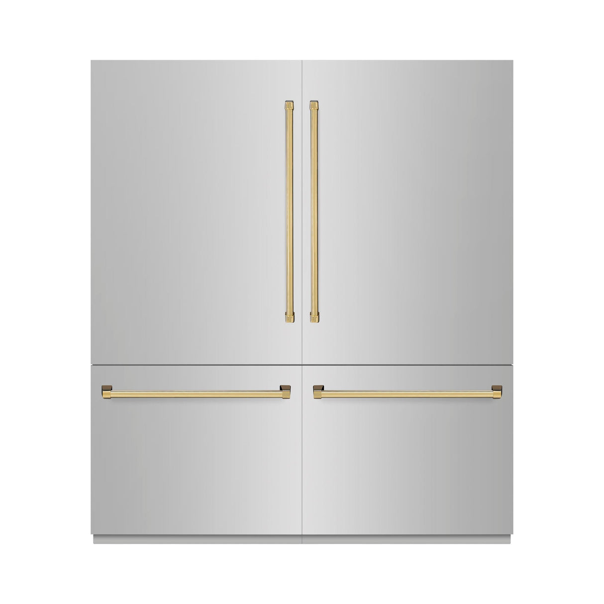 ZLINE Autograph Edition 72 in. 39.6 cu. ft. French Door Built-In Bottom Freezer Refrigerator with Water Dispensers and Ice Makers in Stainless Steel with Polished Gold Accents (RBITZ-304-72G)