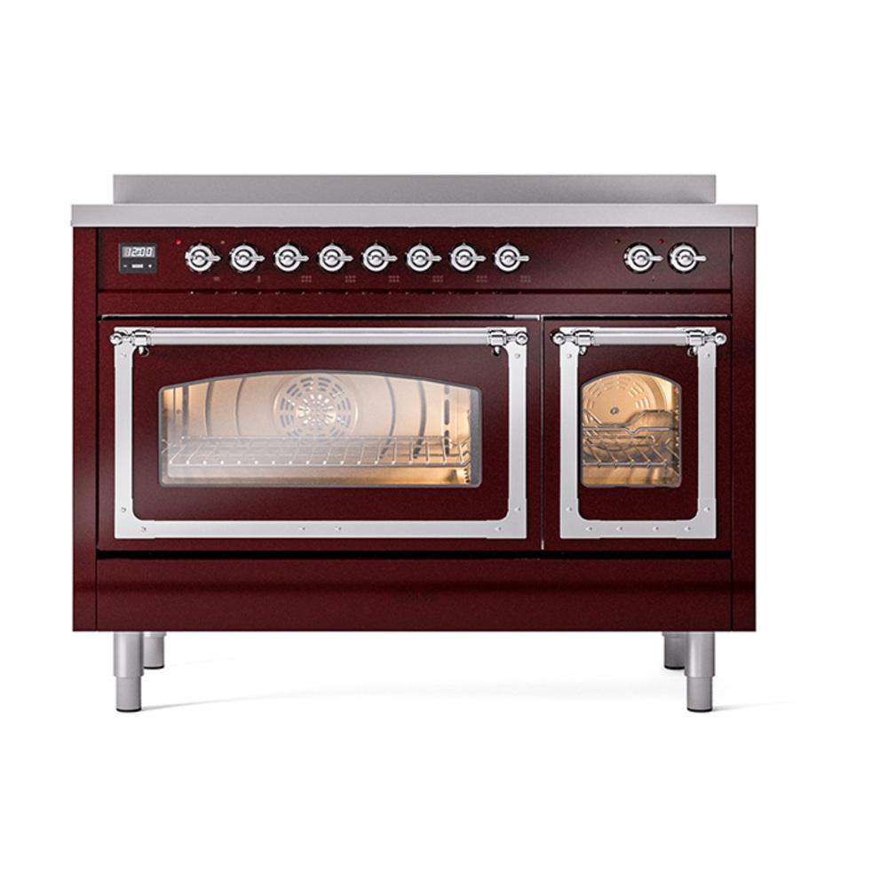 ILVE UNI486NMPBUC Nostalgie II Noblesse 48 inch Induction Range (Triple Glass Door, Burgundy, Chrome)