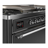 ILVE UM60FSQNR3MGC Majestic III 60 inch Dual Fuel Range with 7 Burners, Griddle and French Top, Dual Function Burner with up to 25,000 BTU (Natural Gas, Solid Door, Graphite Matte, Chrome)