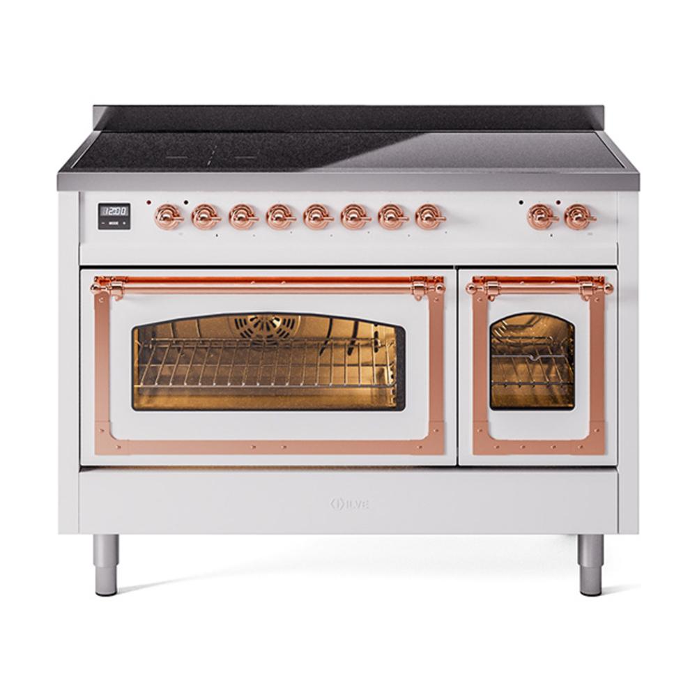 ILVE UNI486NMPWHP Nostalgie II Noblesse 48 inch Induction Range (Triple Glass Door, White, Copper)