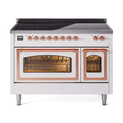 ILVE UNI486NMPWHP Nostalgie II Noblesse 48 inch Induction Range (Triple Glass Door, White, Copper)