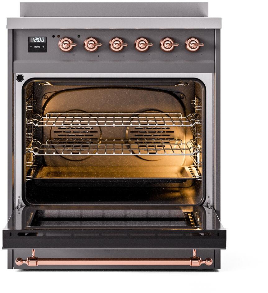 Nostalgie II 30 Inch Electric Freestanding Range in Matte Graphite with Copper Trim