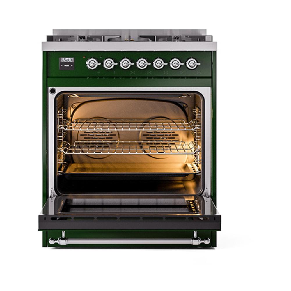 ILVE UN30NMPEGCLP Nostalgie II Noblesse 30 inch Dual Fuel Range (Liquid Propane, Triple Glass Door, Emerald Green, Chrome)