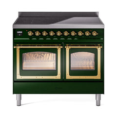 ILVE UNDI406NMPEGG Nostalgie II Noblesse 40 inch Induction Range (Triple Glass Door, Emerald Green, Brass)