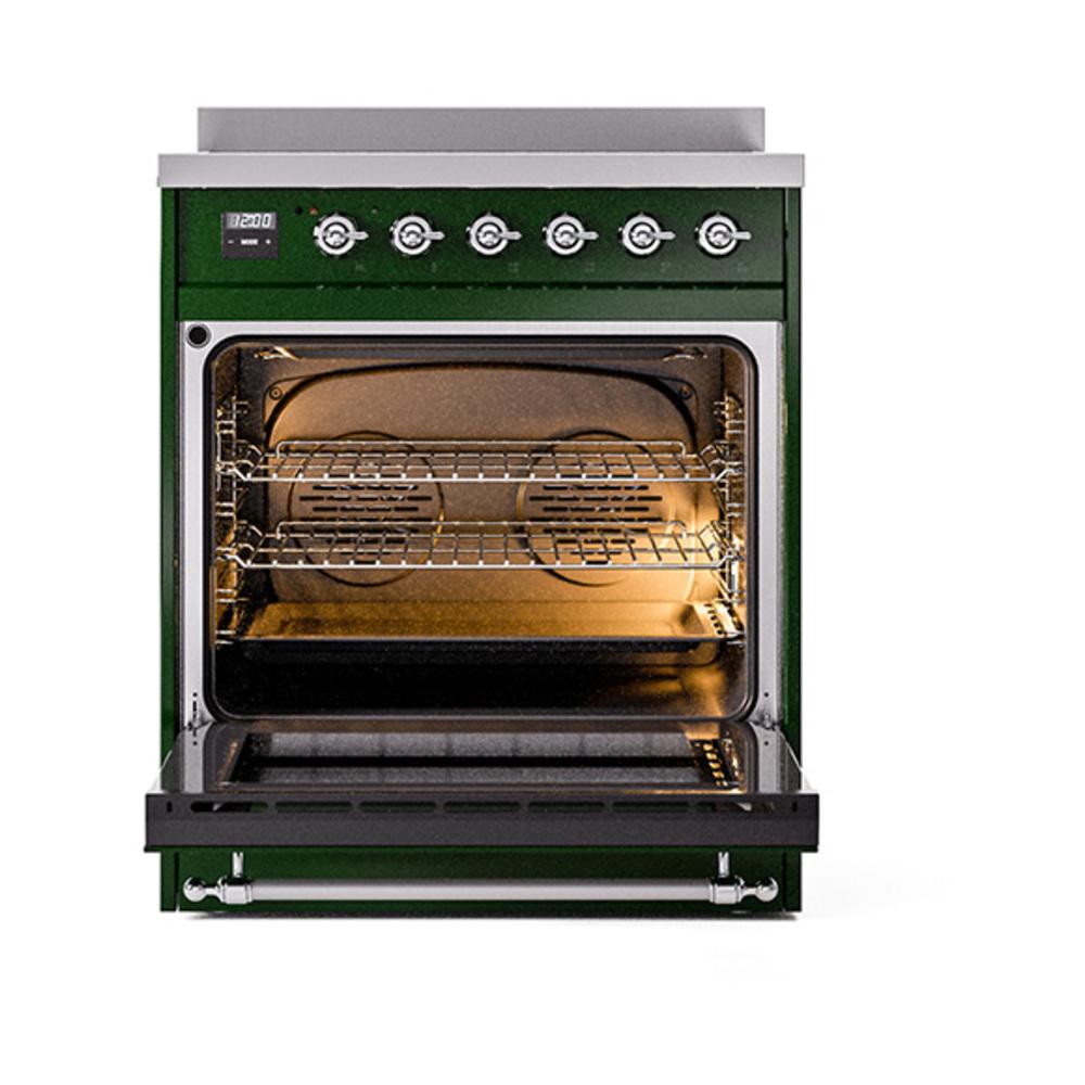 ILVE UNI304NMPEGC Nostalgie II Noblesse 30 inch Induction Range (Triple Glass Door, Emerald Green, Chrome)