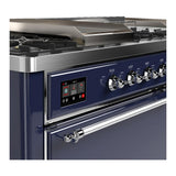 ILVE UM60FSQNR3MBC Majestic III 60 inch Dual Fuel Range with 7 Burners, Griddle and French Top, Dual Function Burner with up to 25,000 BTU (Natural Gas, Solid Door, Midnight Blue, Chrome)