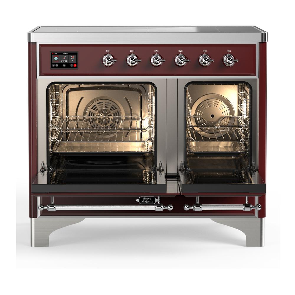ILVE UMDIB40QNR3BUC Majestic III 40 inch Induction Range with 6 Elements, 3.82 cu. ft. Total Oven Capacity (Solid Door, Burgundy, Chrome)