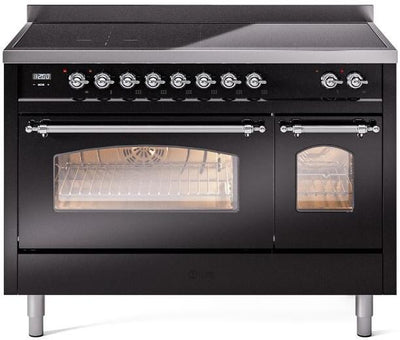 Nostalgie II 48 Inch Electric Freestanding Range in Glossy Black with Chrome Trim