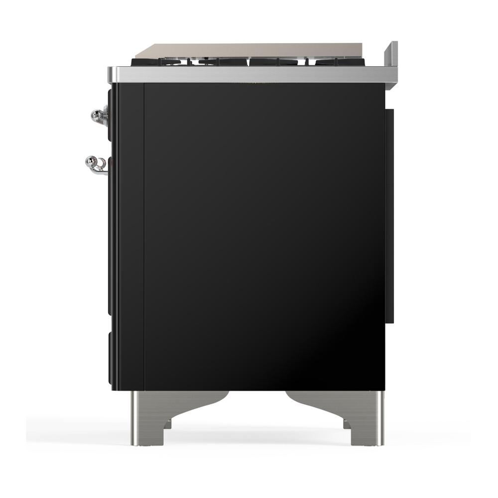 ILVE UM60FSQNR3BKC Majestic III 60 inch Dual Fuel Range with 7 Burners, Griddle and French Top, Dual Function Burner with up to 25,000 BTU (Natural Gas, Solid Door, Glossy Black, Chrome)