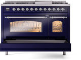 Nostalgie II 48 Inch Dual Fuel Natural Gas Freestanding Range in Blue with Chrome Trim