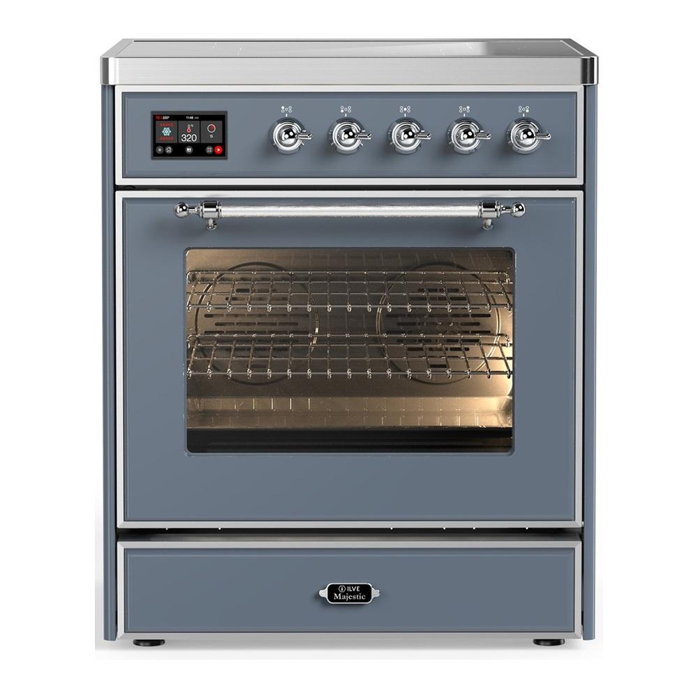 ILVE UMIB30NR3BGC Majestic III 30 inch Induction Range with 4 Elements, 4 cu. ft. Oven Capacity (Triple Glass Door, Blue Grey, Chrome)