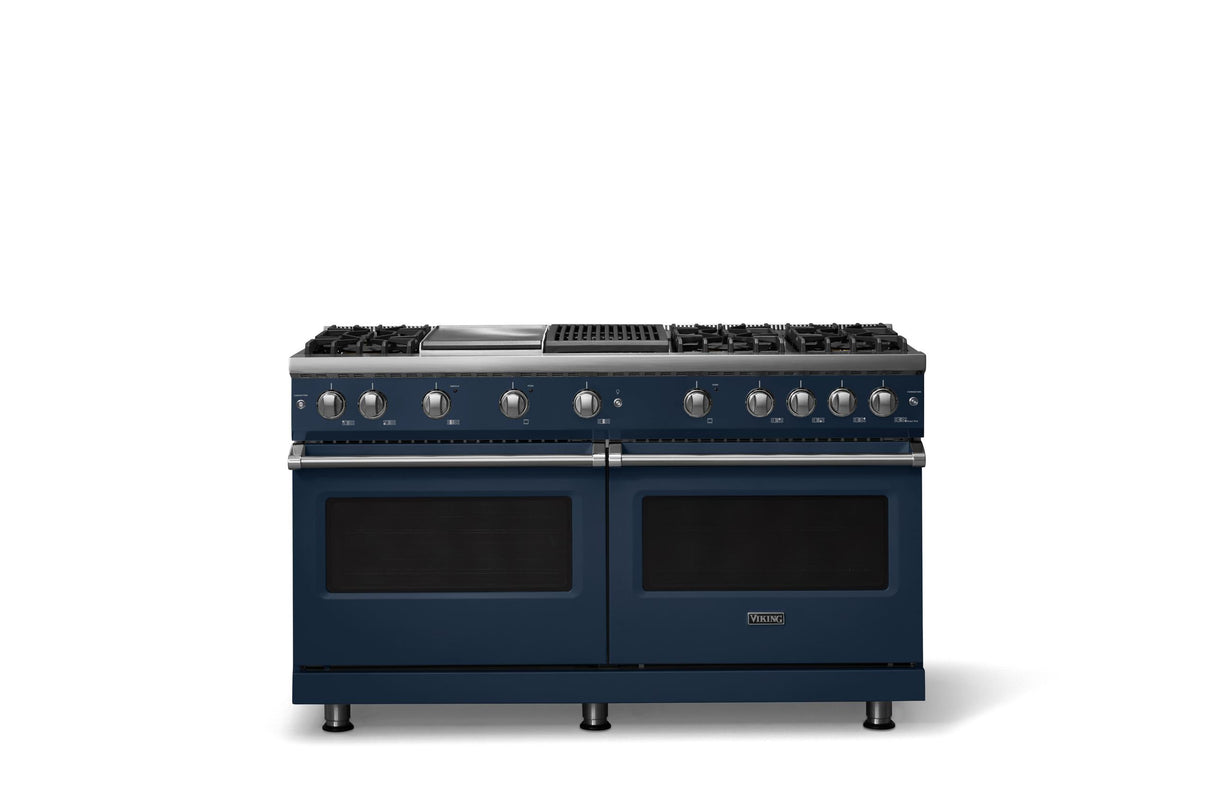 60"W. Sealed Burner Gas Range (Finish: Slate Blue, Trim: Polished Chrome, Fuel: Natural Gas)