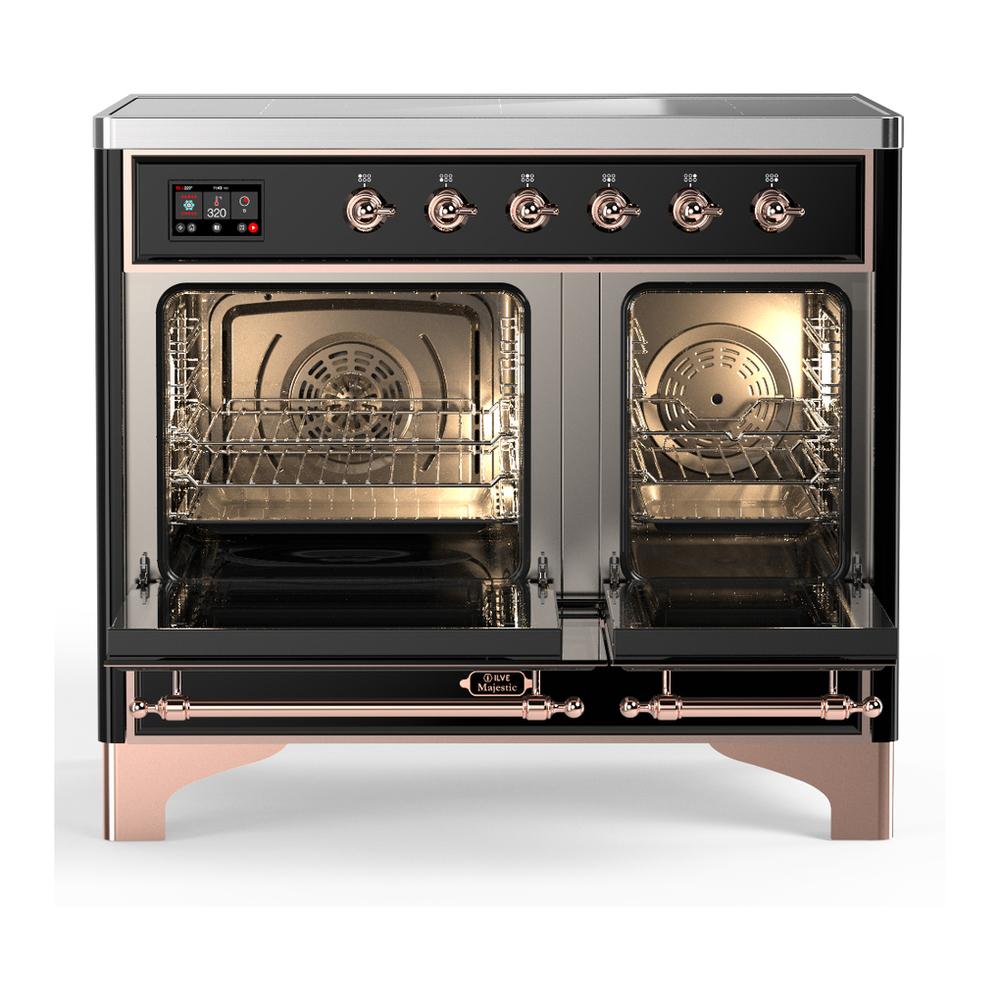 ILVE UMDIB40QNR3BKP Majestic III 40 inch Induction Range with 6 Elements, 3.82 cu. ft. Total Oven Capacity (Solid Door, Glossy Black, Copper)