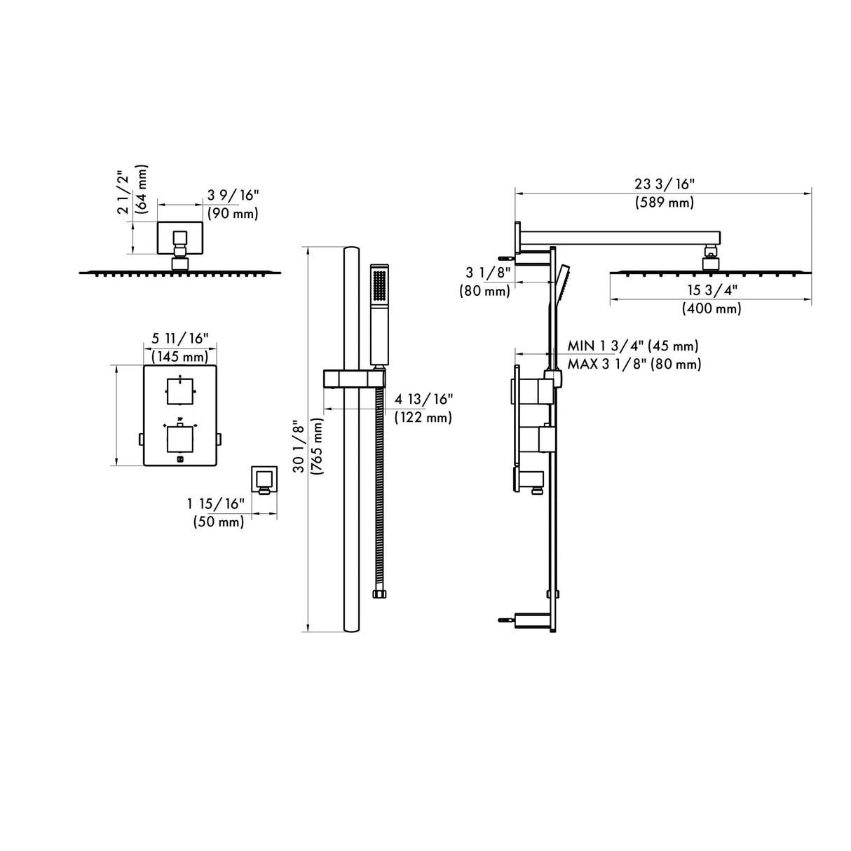ZLINE Autograph Edition Crystal Bay Thermostatic Shower System in Matte Black (CBY-SHS-T2-MB)