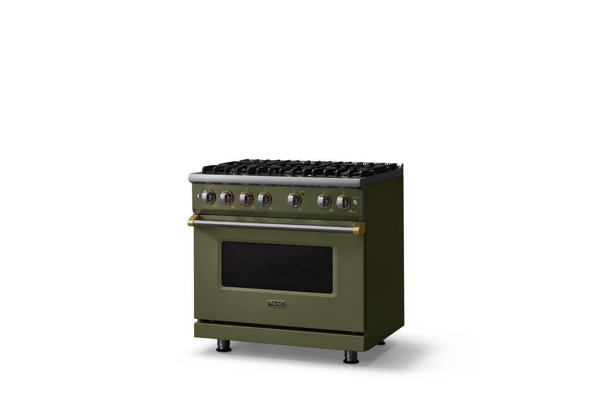 36"W. Sealed Burner Gas Range (Burner: 6b, Finish: Martini, Trim: Brushed Brass, Fuel: Propane)