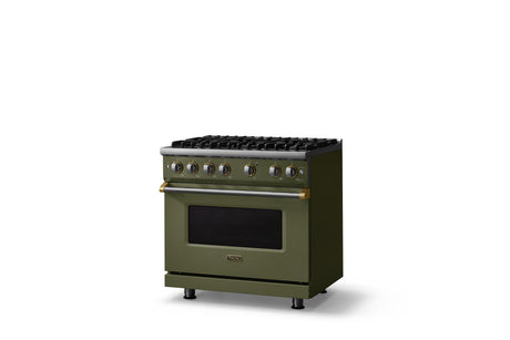 36"W. Sealed Burner Gas Range (Burner: 6b, Finish: Martini, Trim: Brushed Brass, Fuel: Propane)
