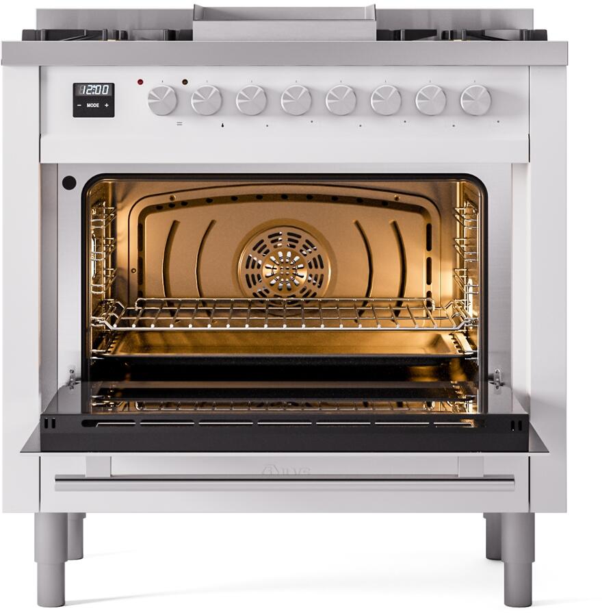 Professional Plus II 36 Inch Dual Fuel Liquid Propane Freestanding Range in White with Trim