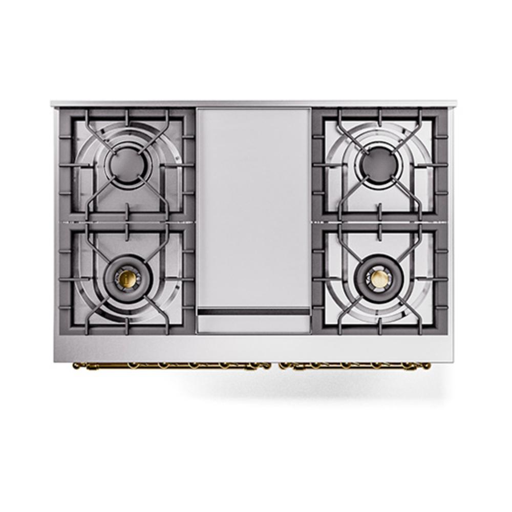 ILVE UND40FQNMPAWG Nostalgie II Noblesse 40 inch Dual Fuel Range (Natural Gas, Solid Door, Antique White, Brass)