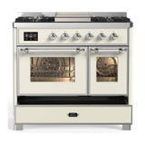 ILVE UMD40FNR3AWC Majestic III 40 inch Dual Fuel Range with 6 Burners and Griddle, Dual Function Burner up to 25,000 BTU (Natural Gas, Triple Glass Door, Antique White, Chrome)