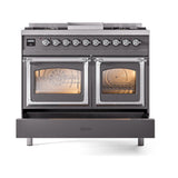 ILVE UND40FNMPMGCLP Nostalgie II Noblesse 40 inch Dual Fuel Range (Liquid Propane, Triple Glass Door, Graphite Matte, Chrome)
