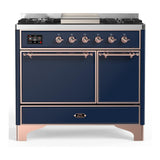 ILVE UMD40FQNR3MBP Majestic III 40 inch Dual Fuel Range with 6 Burners and Griddle, Dual Function Burner up to 25,000 BTU (Natural Gas, Solid Door, Midnight Blue, Copper)