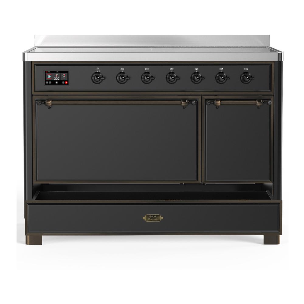 ILVE UMIB48QNR3MGB Majestic III 48 inch Induction Range with 6 Elements, 5.02 cu. ft. Total Oven Capacity (Solid Door, Graphite Matte, Burnished)