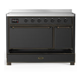 ILVE UMIB48QNR3MGB Majestic III 48 inch Induction Range with 6 Elements, 5.02 cu. ft. Total Oven Capacity (Solid Door, Graphite Matte, Burnished)