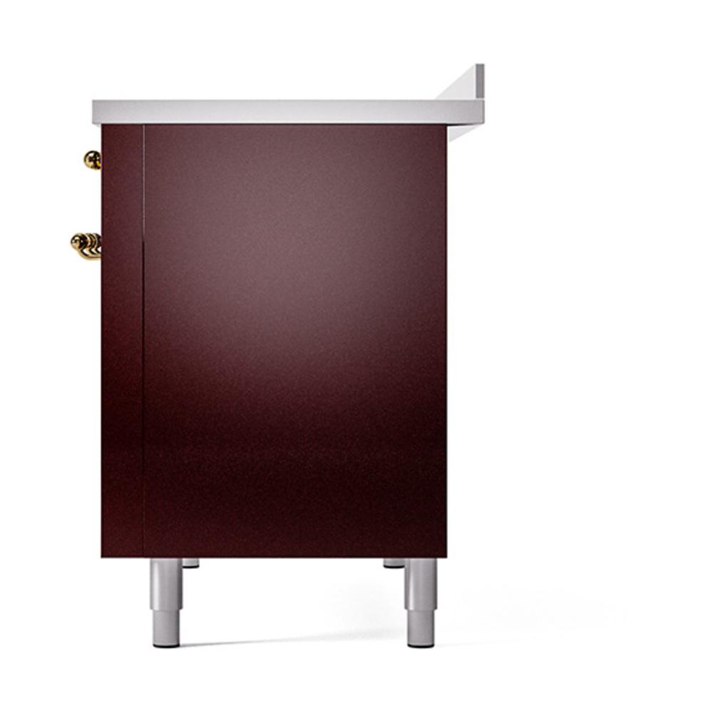 ILVE UNI486QNMPBUG Nostalgie II Noblesse 48 inch Induction Range (Solid Door, Burgundy, Brass)