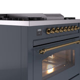 Nostalgie II 36 Inch Dual Fuel Natural Gas Freestanding Range in Blue Grey with Brass Trim