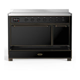 ILVE UMIB48QNR3BKB Majestic III 48 inch Induction Range with 6 Elements, 5.02 cu. ft. Total Oven Capacity (Solid Door, Glossy Black, Burnished)