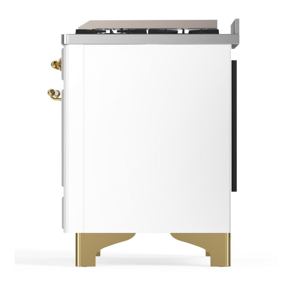 ILVE UM36FNR3WHG Majestic III 36 inch Dual Fuel Range with 6 Black Brass Burners and Griddle, Dual Function Burner up to 25,000 BTU (Triple Glass Door, White, Brass, Natural Gas)