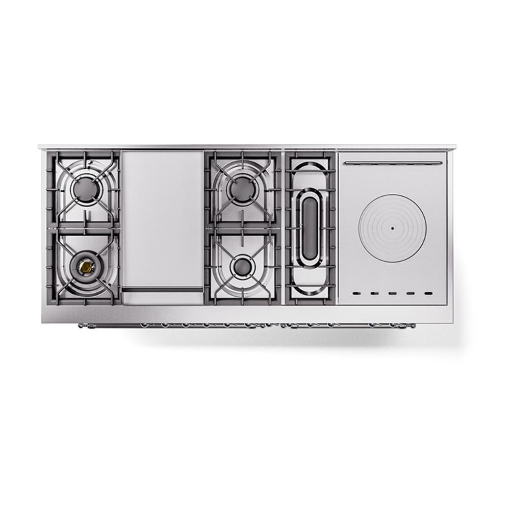 ILVE UN60FSNMPWHCLP Nostalgie II Noblesse 60 inch Dual Fuel Range (7 Sealed Burners + Griddle + French Top, Liquid Propane, Triple Glass Door, White, Chrome)