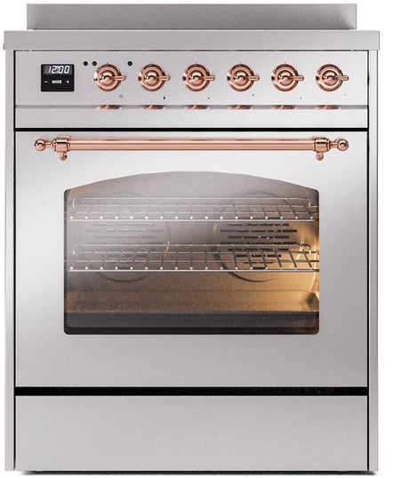 Nostalgie II 30 Inch Electric Freestanding Range in Stainless Steel with Copper Trim