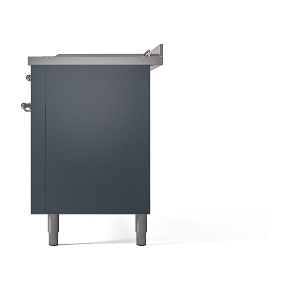 ILVE UN60FSQNMPBGCLP Nostalgie II Noblesse 60 inch Dual Fuel Range (7 Sealed Burners + Griddle + French Top, Liquid Propane, Solid Door, Blue Grey, Chrome)