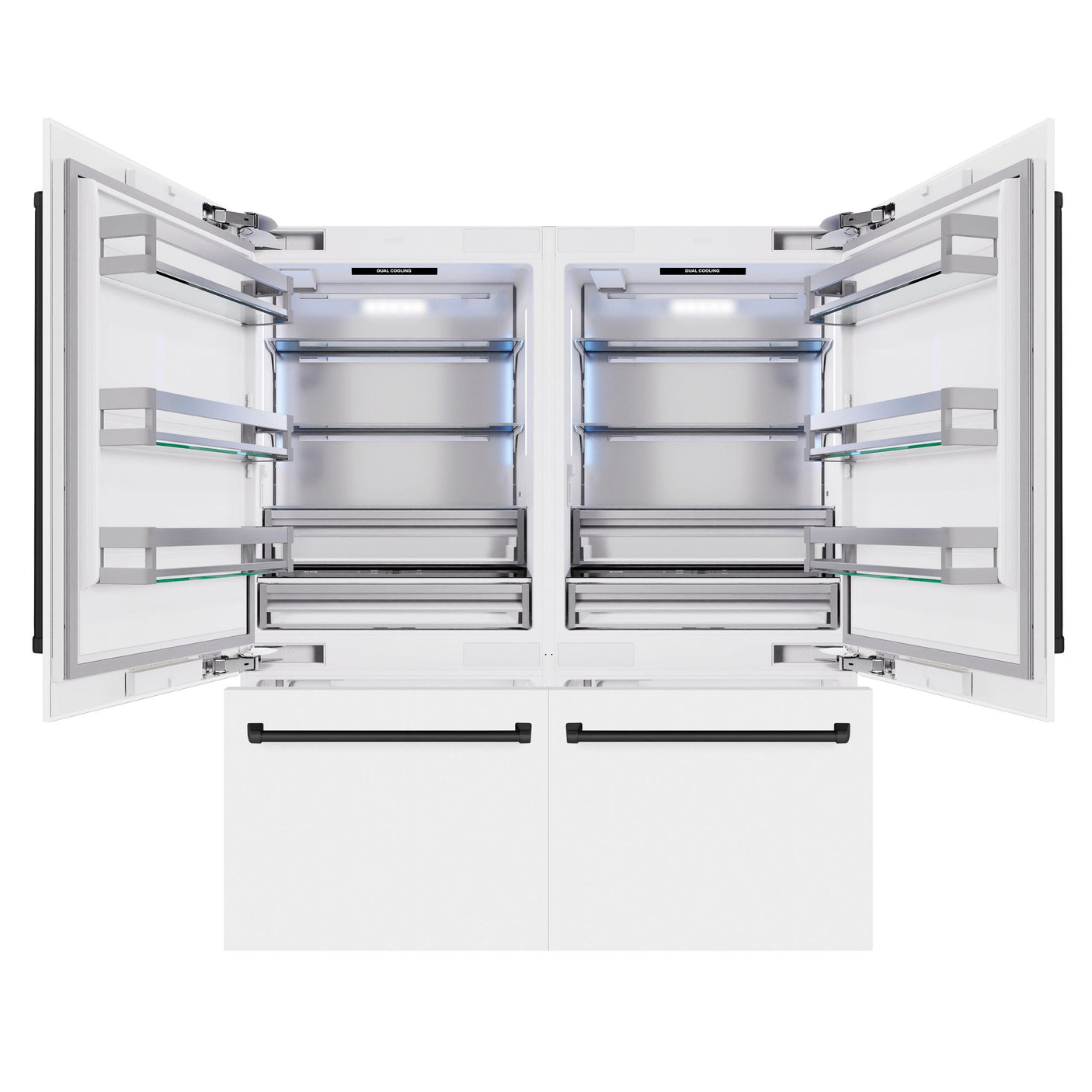 ZLINE Autograph Edition 72 in. 39.6 cu. ft. French Door Built-In Bottom Freezer Refrigerator with Water Dispensers and Ice Makers in White Matte and Matte Black Accents (RBITZ-WM-72-MB)