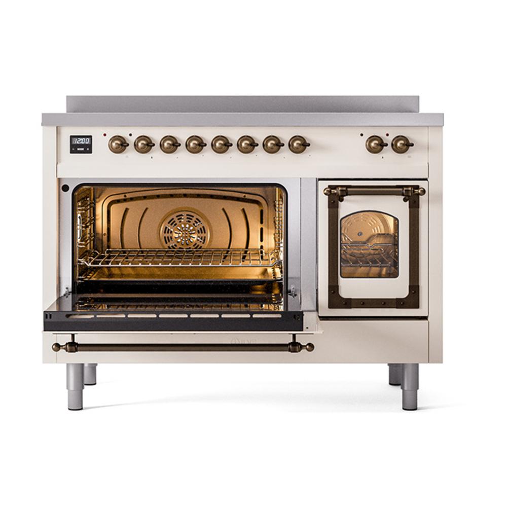 ILVE UNI486NMPAWB Nostalgie II Noblesse 48 inch Induction Range (Triple Glass Door, Antique White, Burnished)