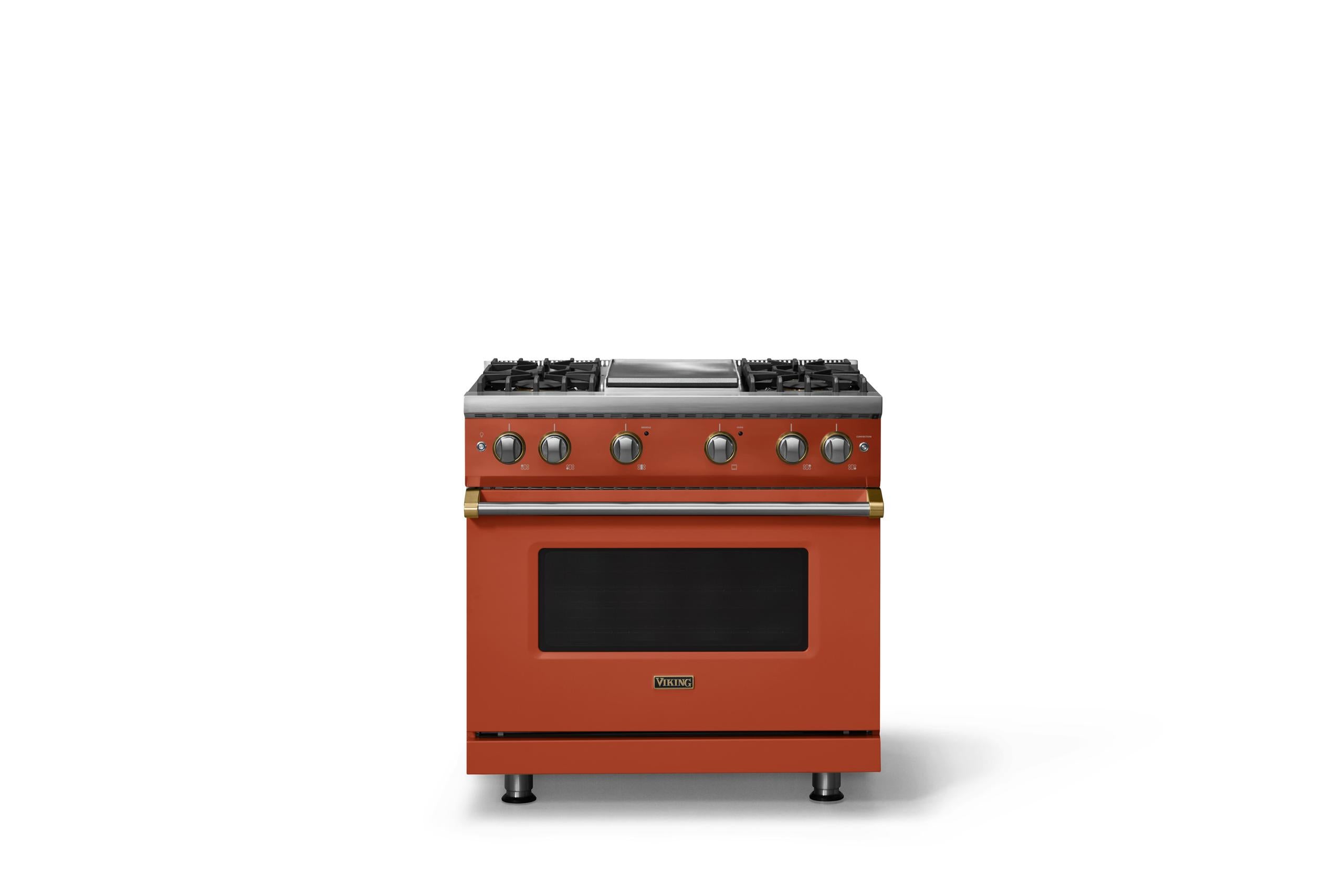 36"W. Sealed Burner Gas Range (Burner: 4g, Finish: Spiced Cider, Trim: Brushed Brass, Fuel: Propane)