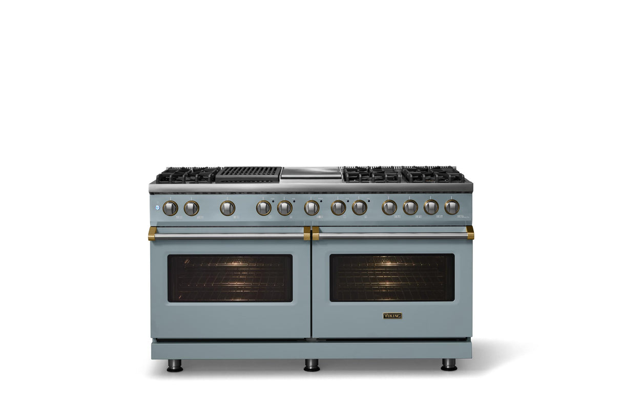 60"W.Dual Fuel Range (Finish: November Sky, Trim: Brushed Brass, Fuel: Propane)