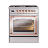 ILVE UN30NMPSSPLP Nostalgie II Noblesse 30 inch Dual Fuel Range (Liquid Propane, Triple Glass Door, Stainless Steel, Copper)