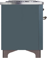 Majestic II 60 Inch Dual Fuel Natural Gas Freestanding Range in Blue Grey with Bronze Trim