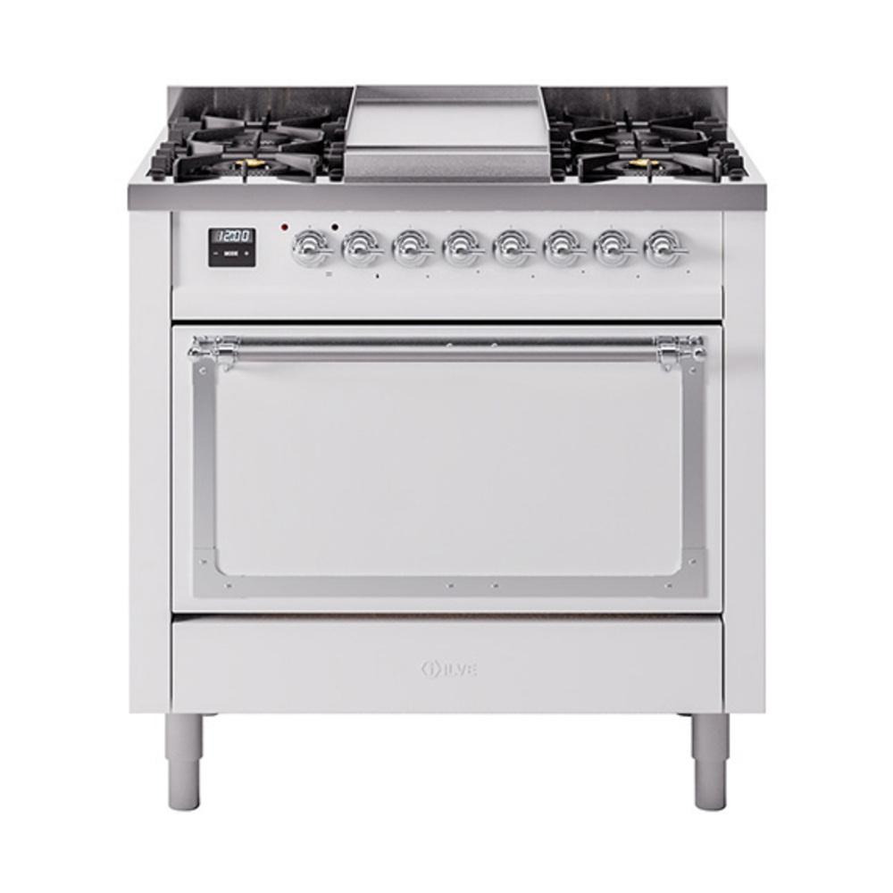 ILVE UN36FQNMPWHC Nostalgie II Noblesse 36 inch Dual Fuel Range (Natural Gas, Solid Door, White, Chrome)