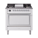 ILVE UN36FQNMPWHC Nostalgie II Noblesse 36 inch Dual Fuel Range (Natural Gas, Solid Door, White, Chrome)