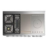 ILVE UM48FSNR3BUC Majestic III 48 inch Dual Fuel Range with 5 Black Brass Burners, Griddle and French Top, Dual Function Burner up to 25,000 BTU (Natural Gas, Triple Glass Door, Burgundy, Chrome)