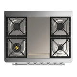 ILVE UM36FNR3RACLP Majestic III 36 inch Dual Fuel Range with 6 Black Brass Burners and Griddle, Dual Function Burner up to 25,000 BTU (Triple Glass Door, RAL, Chrome, Liquid Propane)