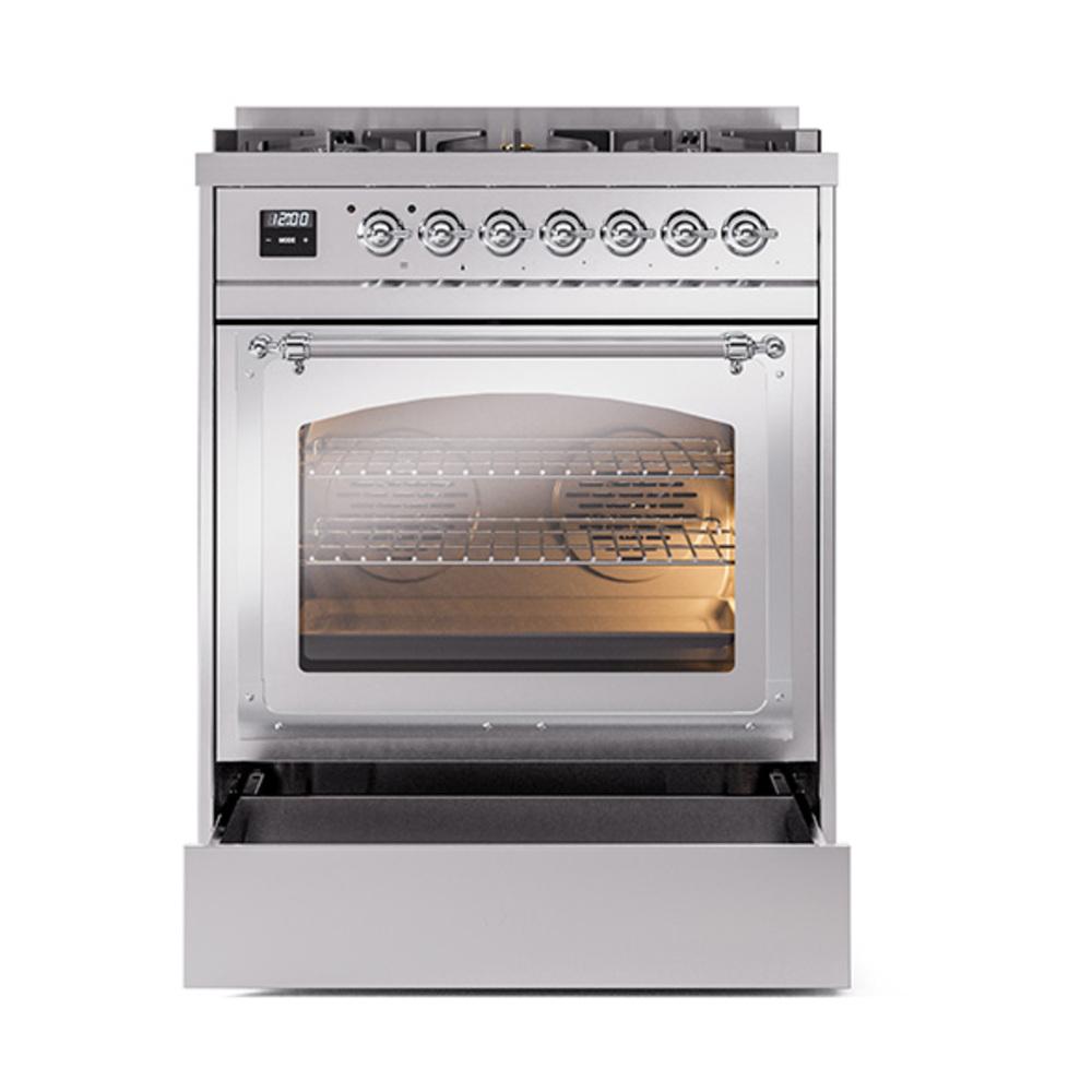 ILVE UN30NMPSSC Nostalgie II Noblesse 30 inch Dual Fuel Range (Natural Gas, Triple Glass Door, Stainless Steel, Chrome)